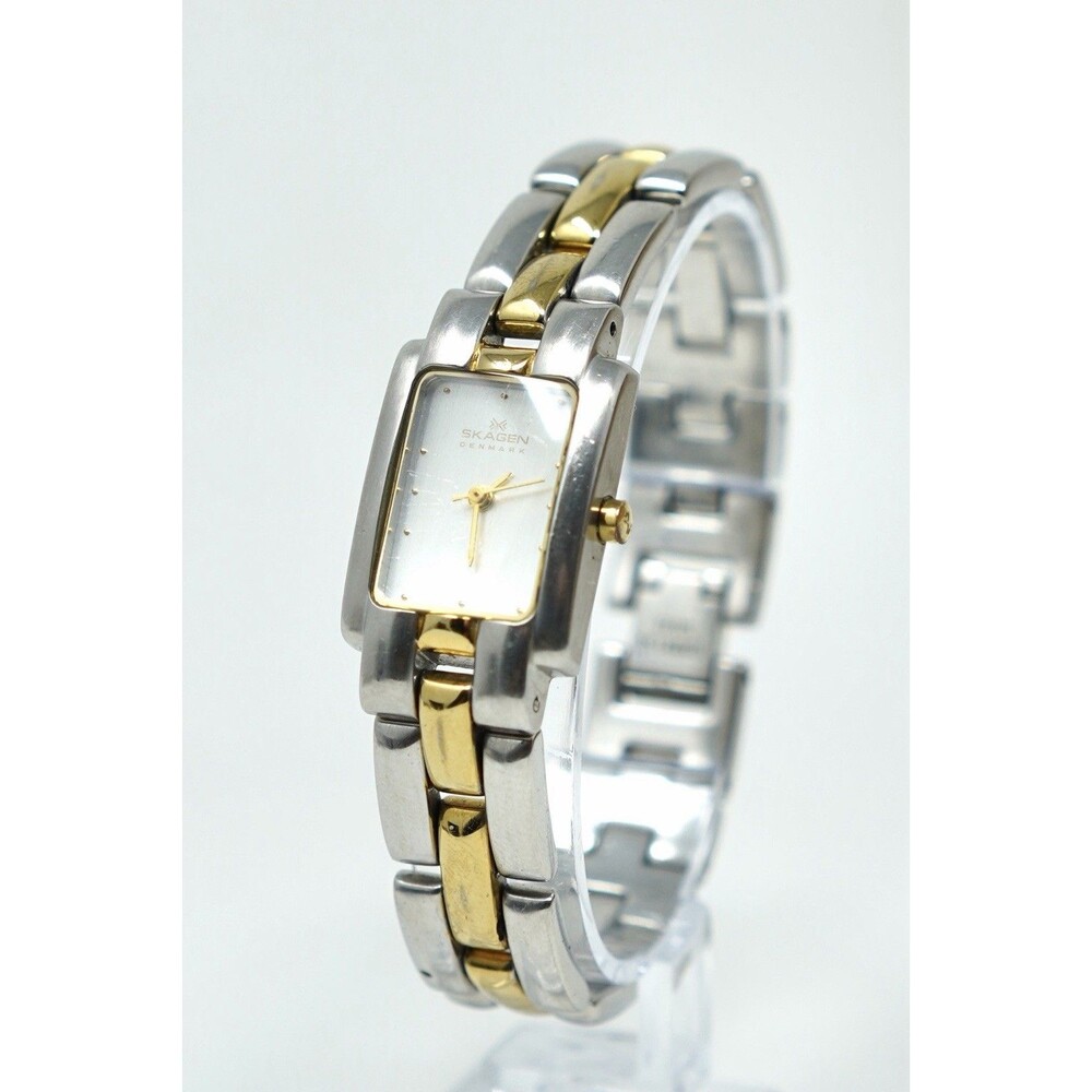 Skagen Denmark Women’s Rectangular Watch Two-Tone Stainless Steel Elegant